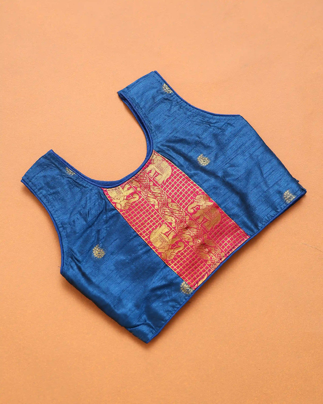 Royal Blue and Rani Pink Art Silk Pavadai Dhavani Set with Traditional Gold Zari Woven Elephant Motif Border