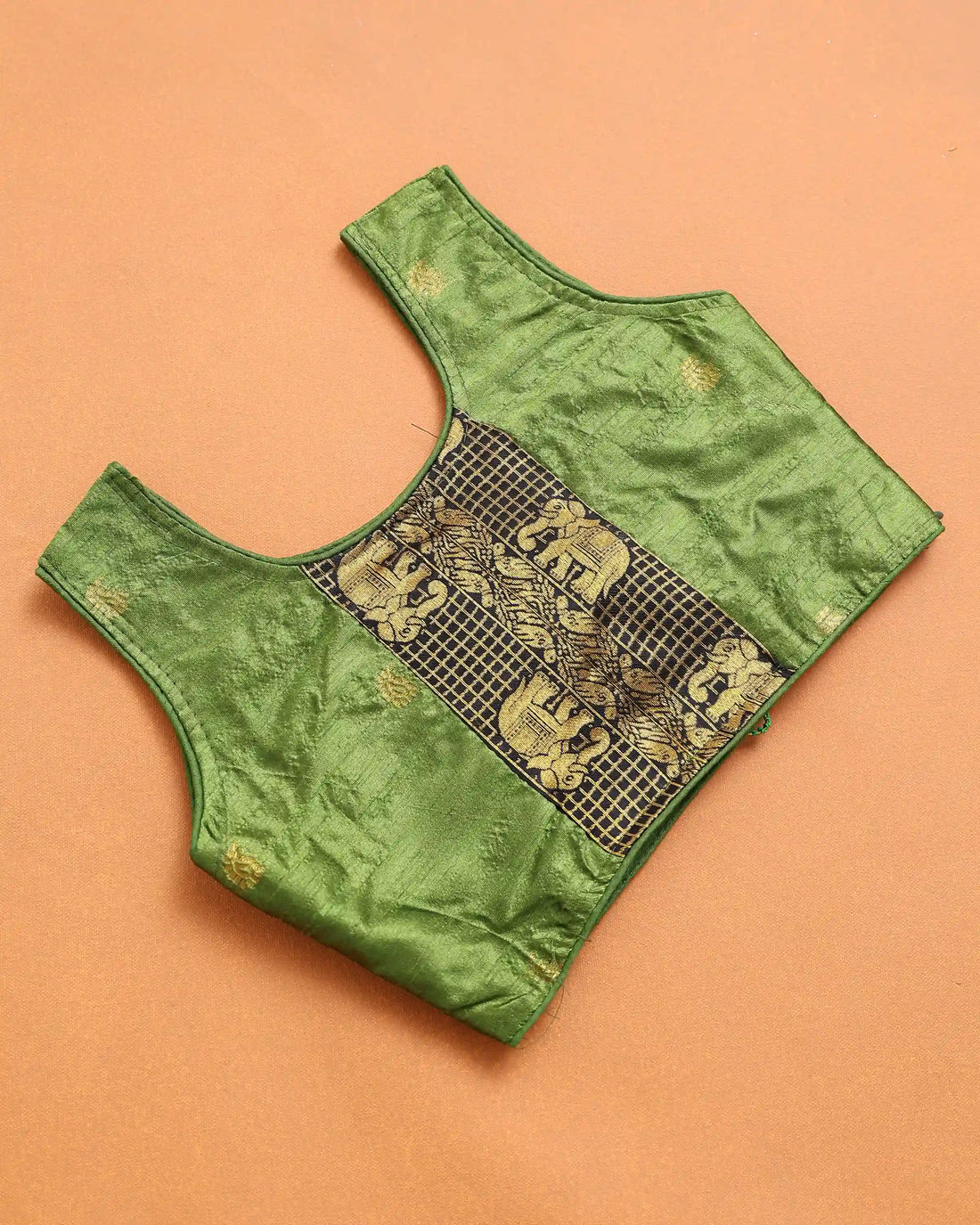 Lime Green and Black Art Silk Pavadai Dhavani Set with Traditional Gold Zari Elephant Motif Woven Border
