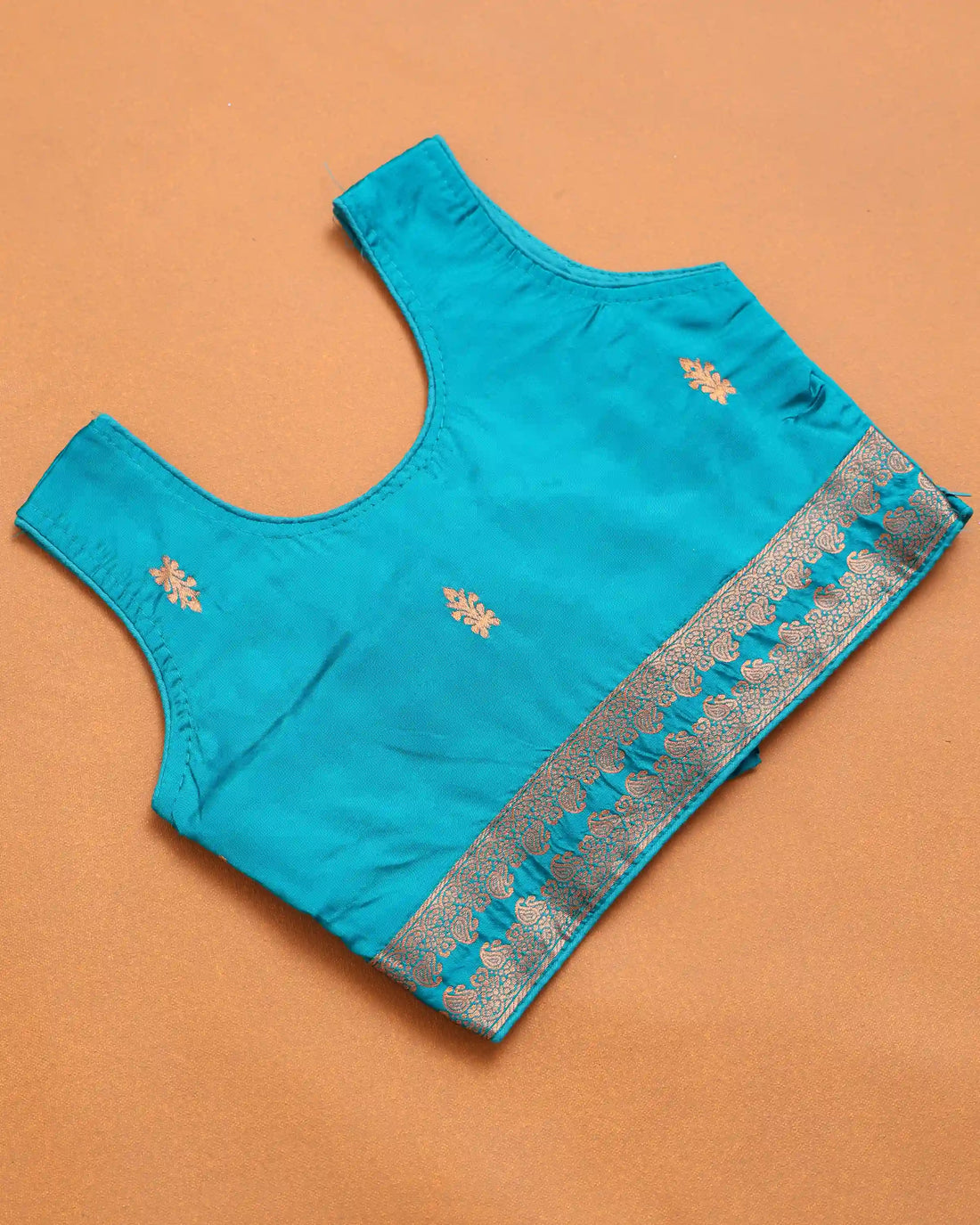 Turquoise Blue and Silver Grey Art Silk Pavadai Dhavani Set with Traditional Gold Zari Floral Woven Border
