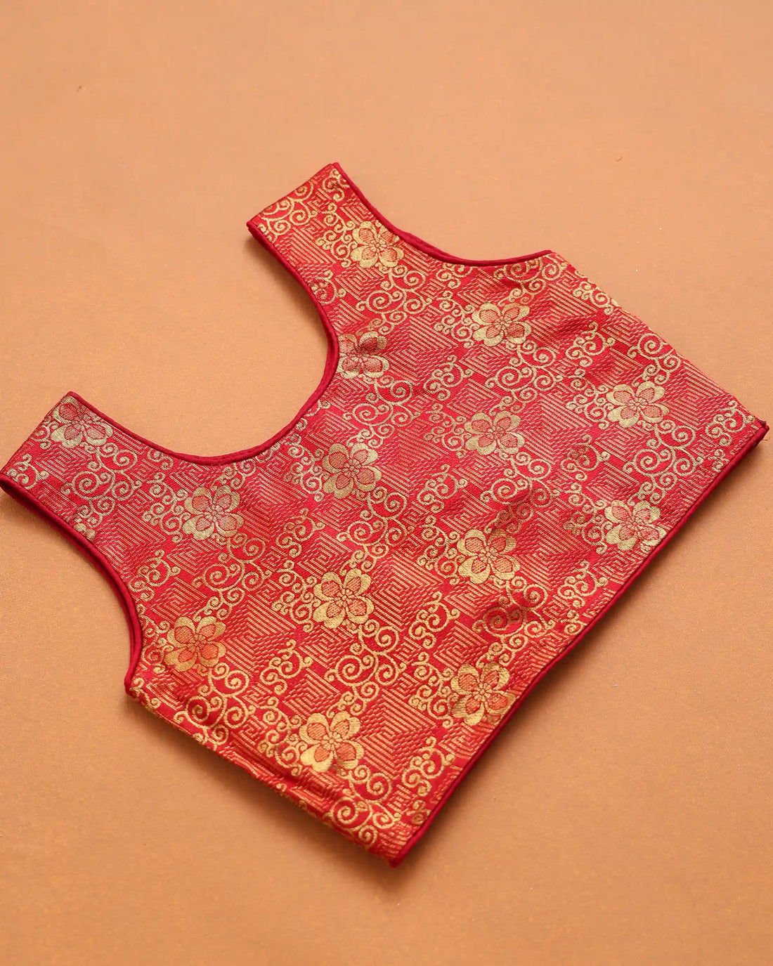 Emerald Green and Crimson Red Art Silk Pavadai Dhavani Set with Traditional Gold Zari Floral Brocade Border