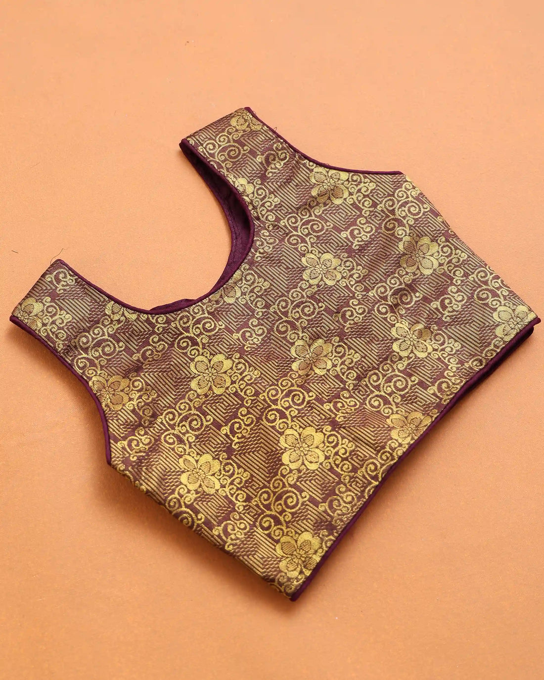 Copper Orange and Deep Brown Art Silk Pavadai Dhavani Set with Traditional Gold Zari Floral Brocade Border