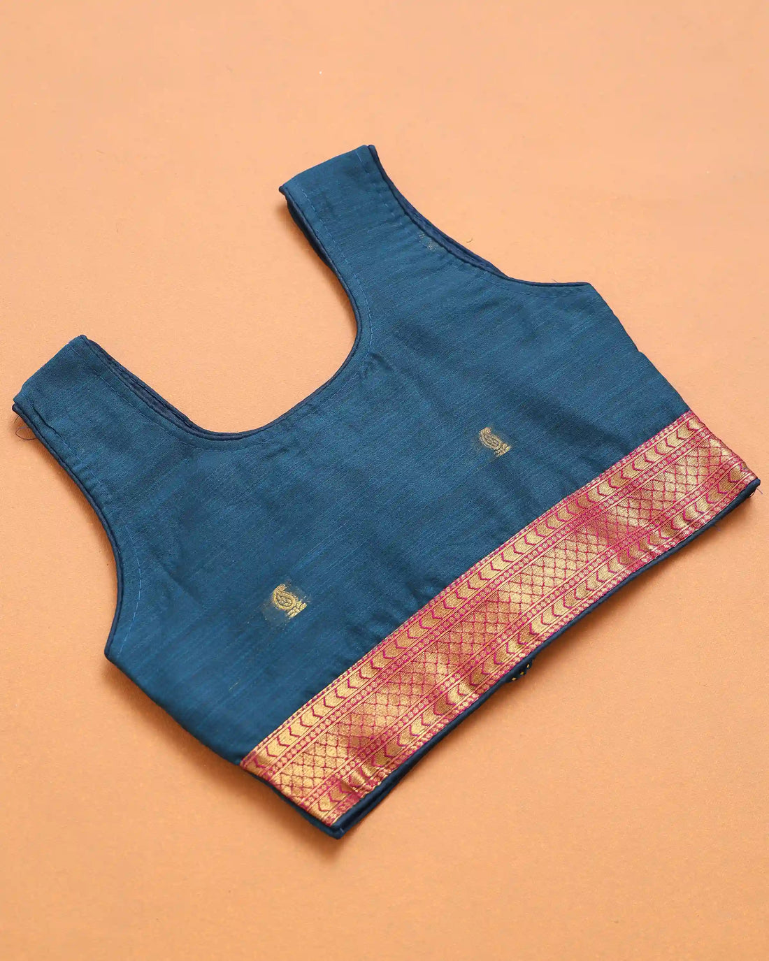 Teal Blue and Rani Pink Art Silk Pavadai Dhavani Set with Traditional Gold Zari Paisley Woven Border