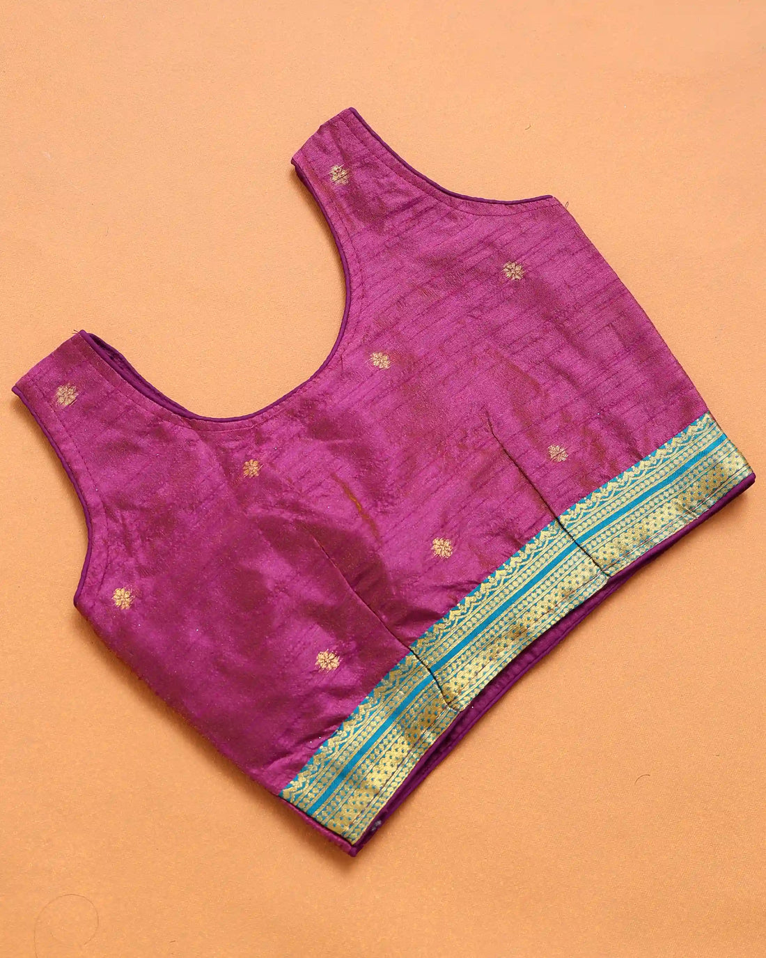 Magenta Purple and Teal Blue Art Silk Pavadai Dhavani Set with Traditional Gold Zari Woven Temple Border