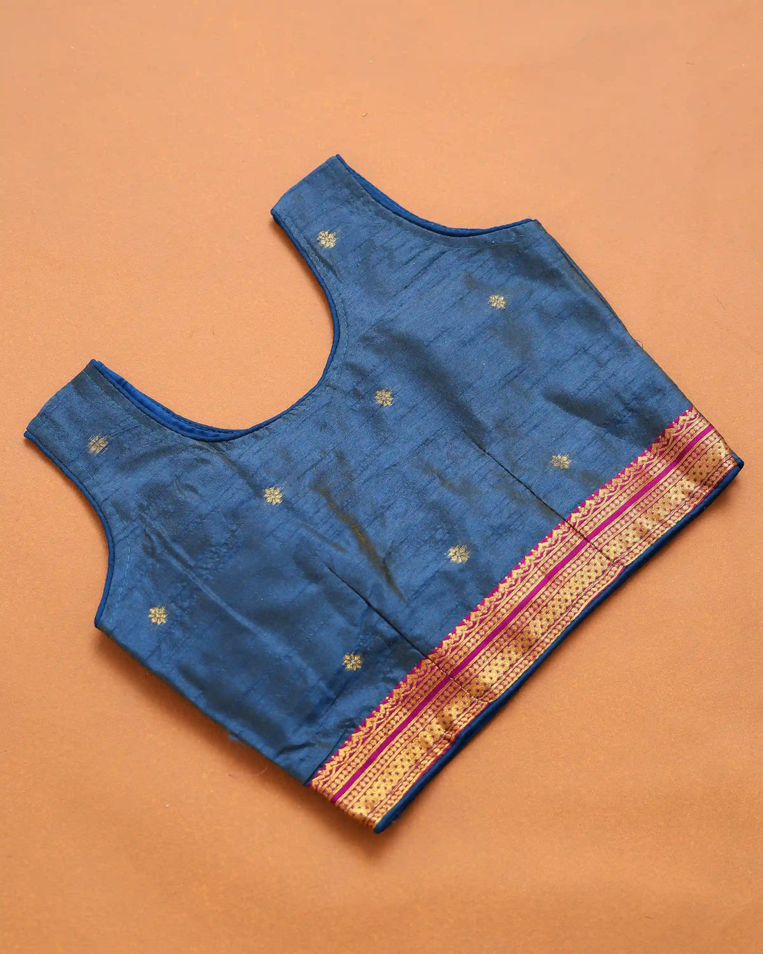 Royal Blue and Magenta Purple Art Silk Pavadai Dhavani Set with Traditional Gold Zari Woven Temple Border