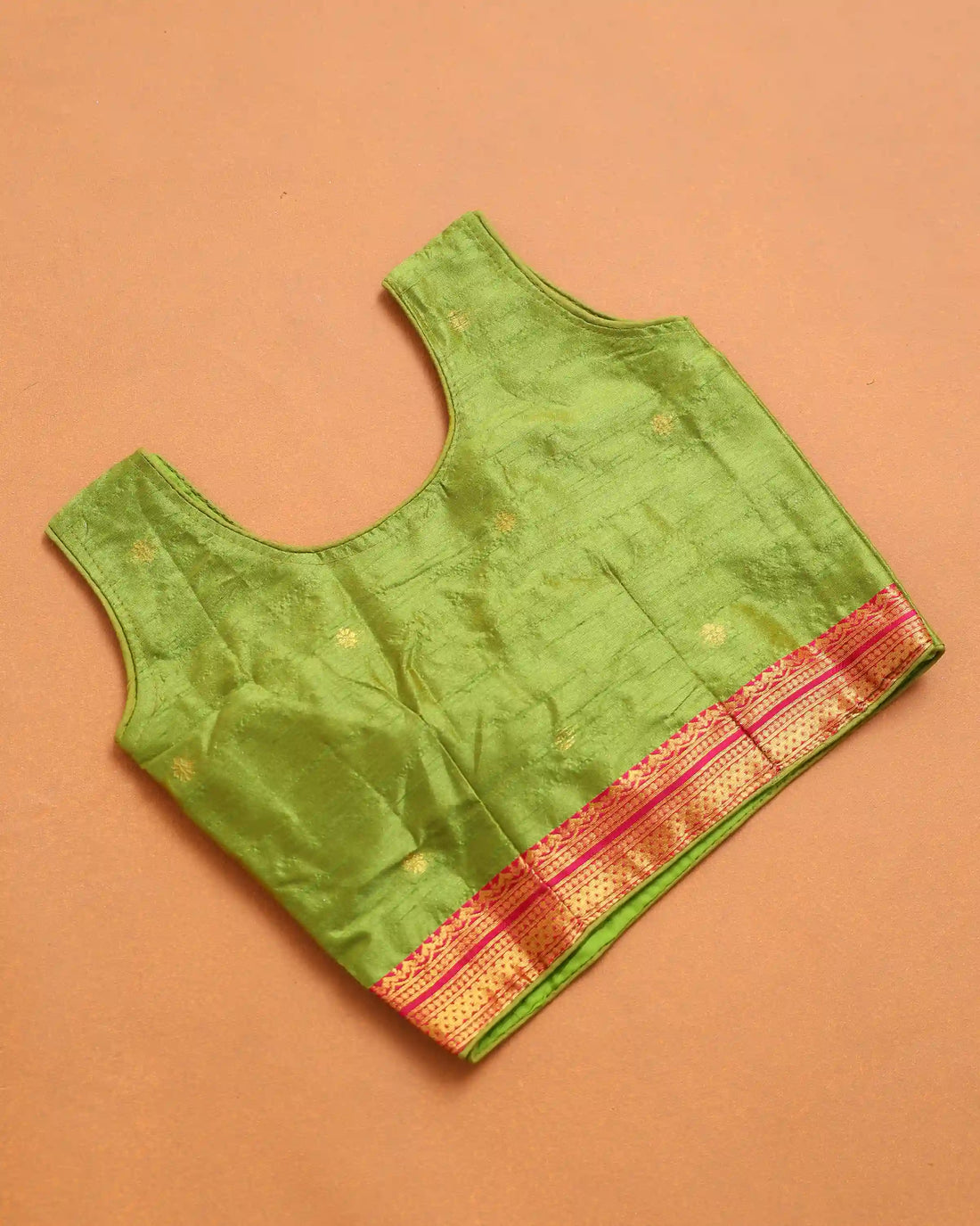 Lime Green and Rani Pink Art Silk Pavadai Dhavani Set with Traditional Gold Zari Woven Temple Border