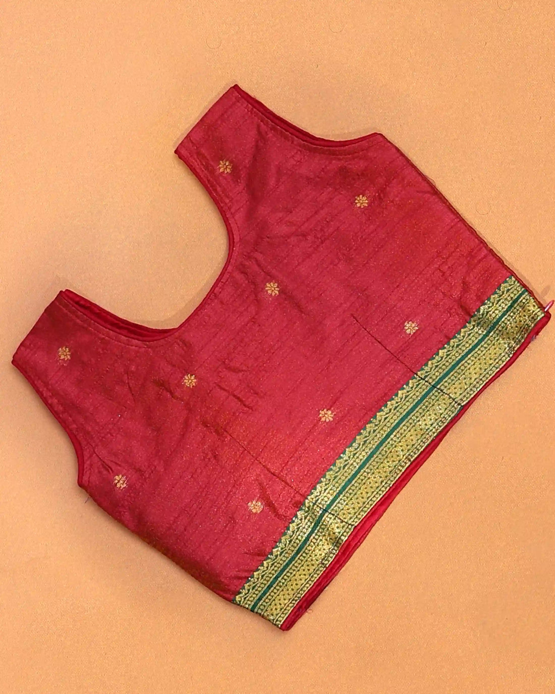 Ruby Red and Emerald Green Art Silk Pavadai Dhavani Set with Traditional Gold Zari Woven Border