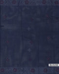 Navy blue Kota cotton saree with subtle woven motifs and floral border detailing blouse view.
