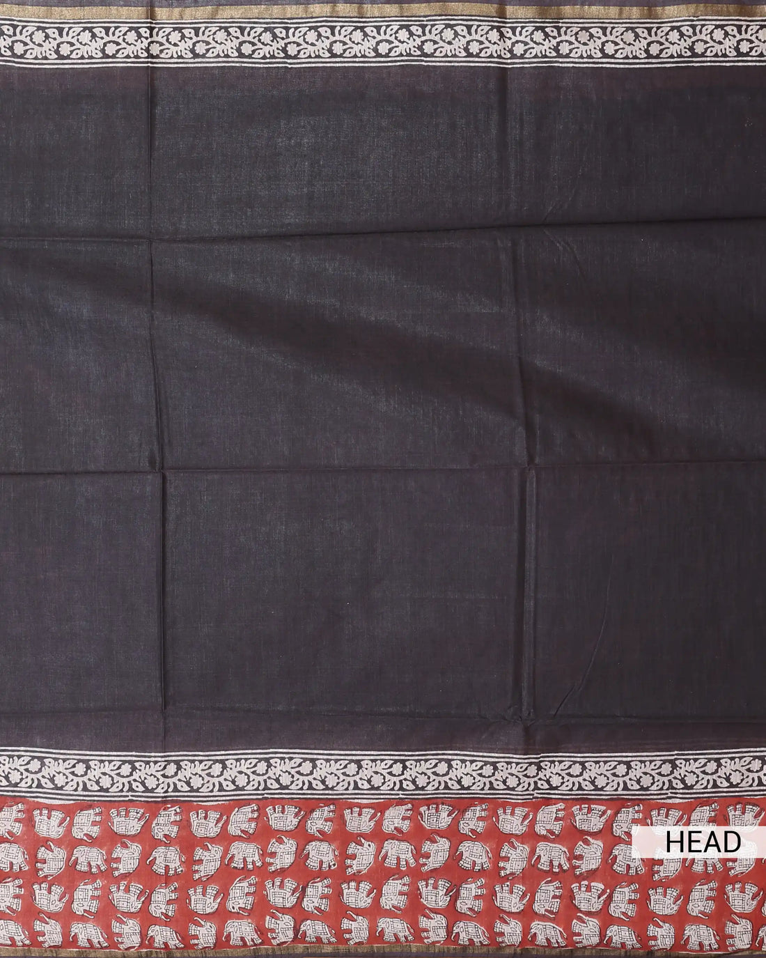 Bagru Printed Cotton Saree with Traditional Elephant Motifs Intricate Printed Border and Decorative Pallu - Black