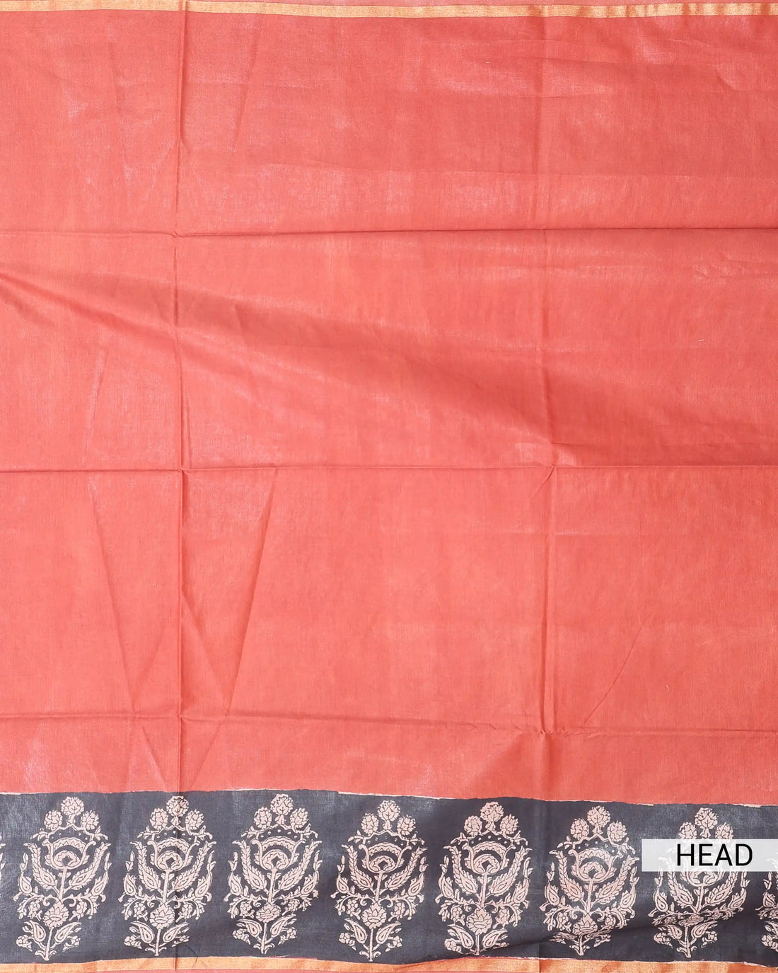 Bagru Print Cotton Saree with Traditional Floral Block Print Contrast Printed Border & Decorative Pallu - Red