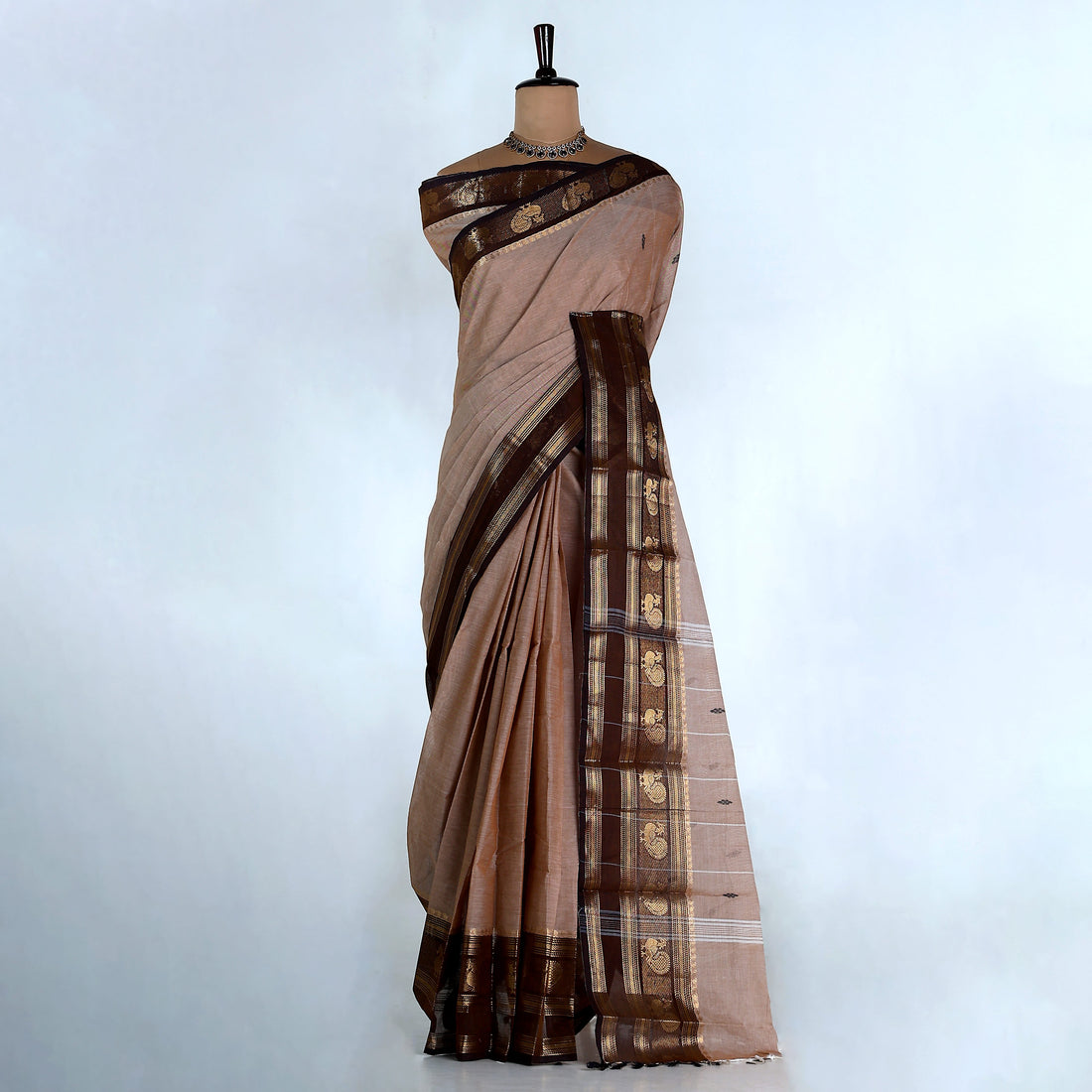 Beige Kanchi Cotton Saree for Women | Festive Traditional Collection | Jeyachandran -Full View
