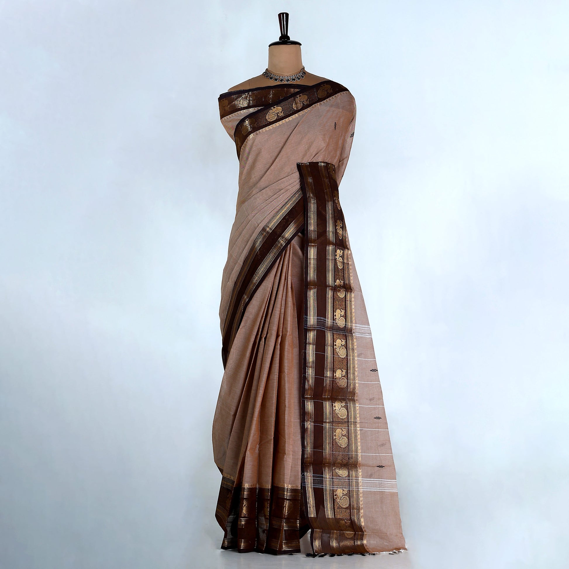 Beige Kanchi Cotton Saree for Women | Festive Traditional Collection | Jeyachandran -Full View
