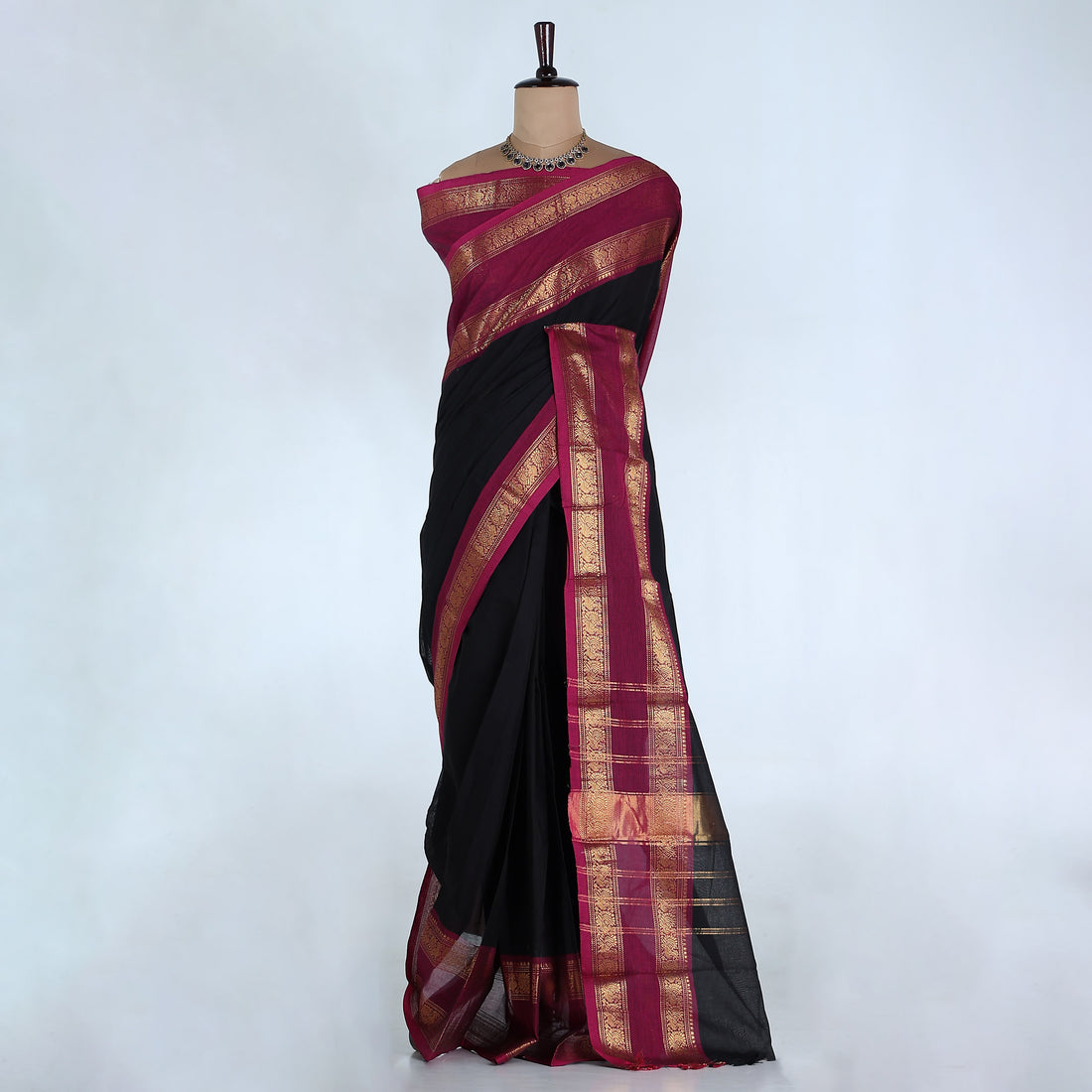 Black Kanchi Cotton Saree for Women | Festive Traditional Collection | Jeyachandran -Full View
