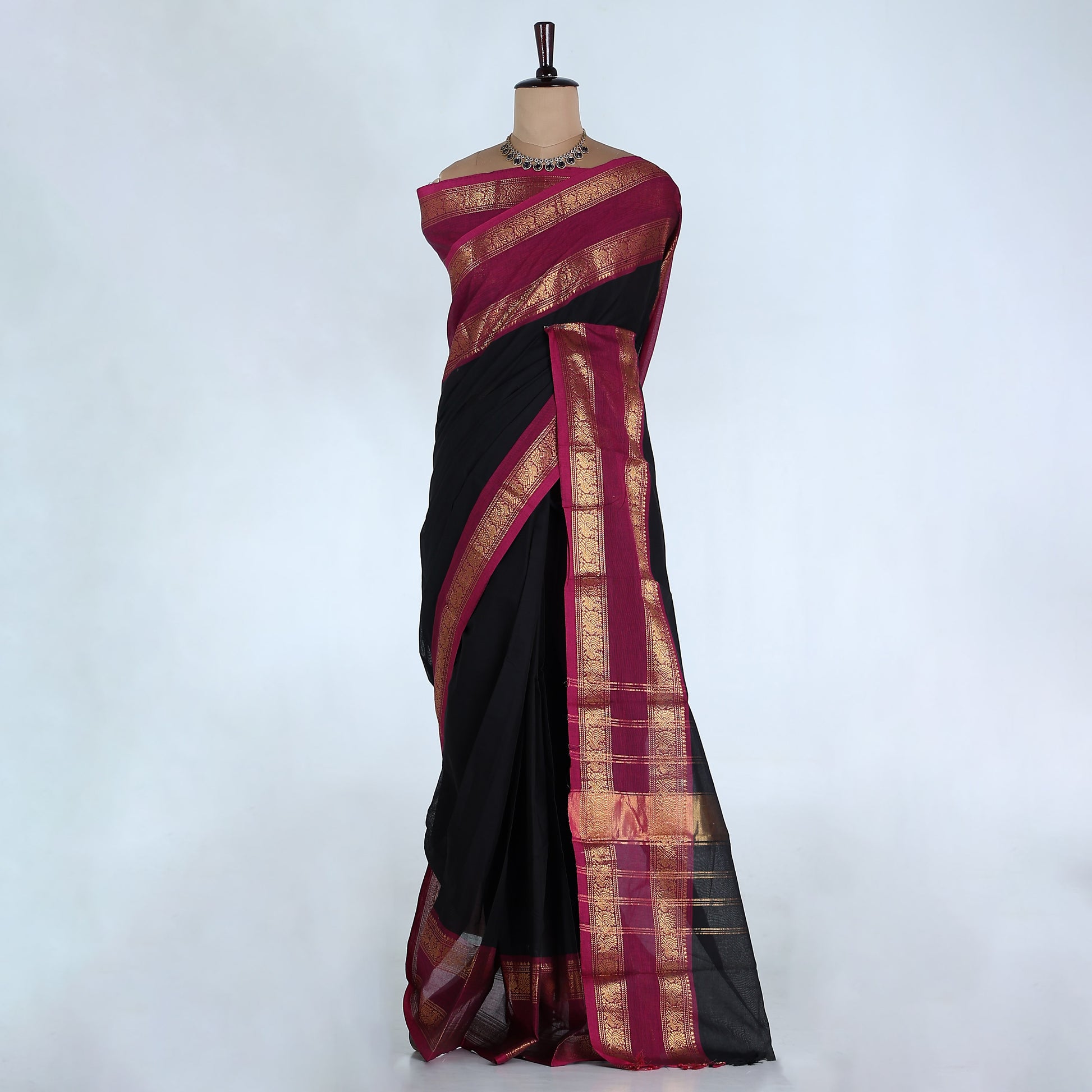 Black Kanchi Cotton Saree for Women | Festive Traditional Collection | Jeyachandran -Full View
