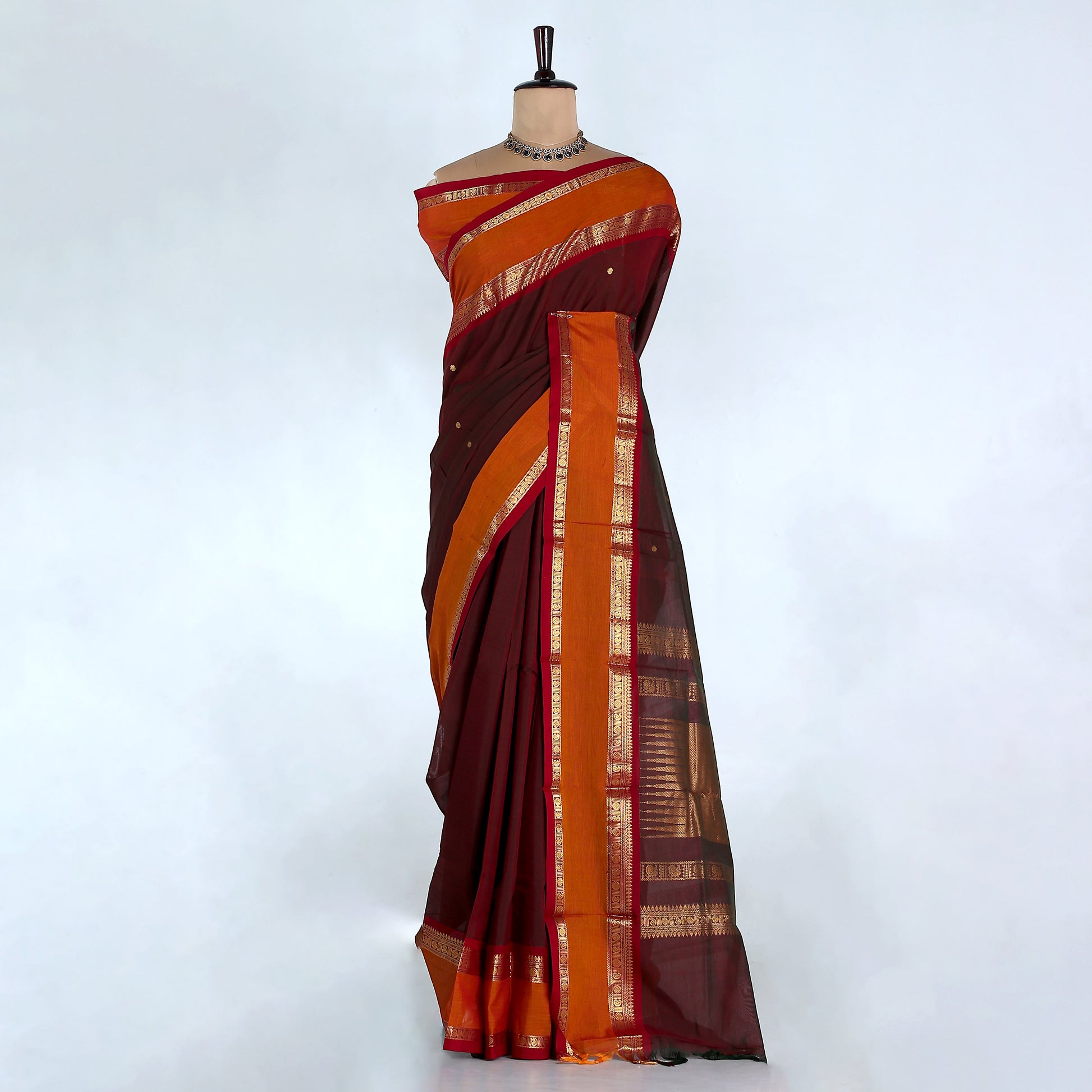 Brown Kanchi Cotton Saree for Women | Festive Traditional Collection | Jeyachandran -Full View
