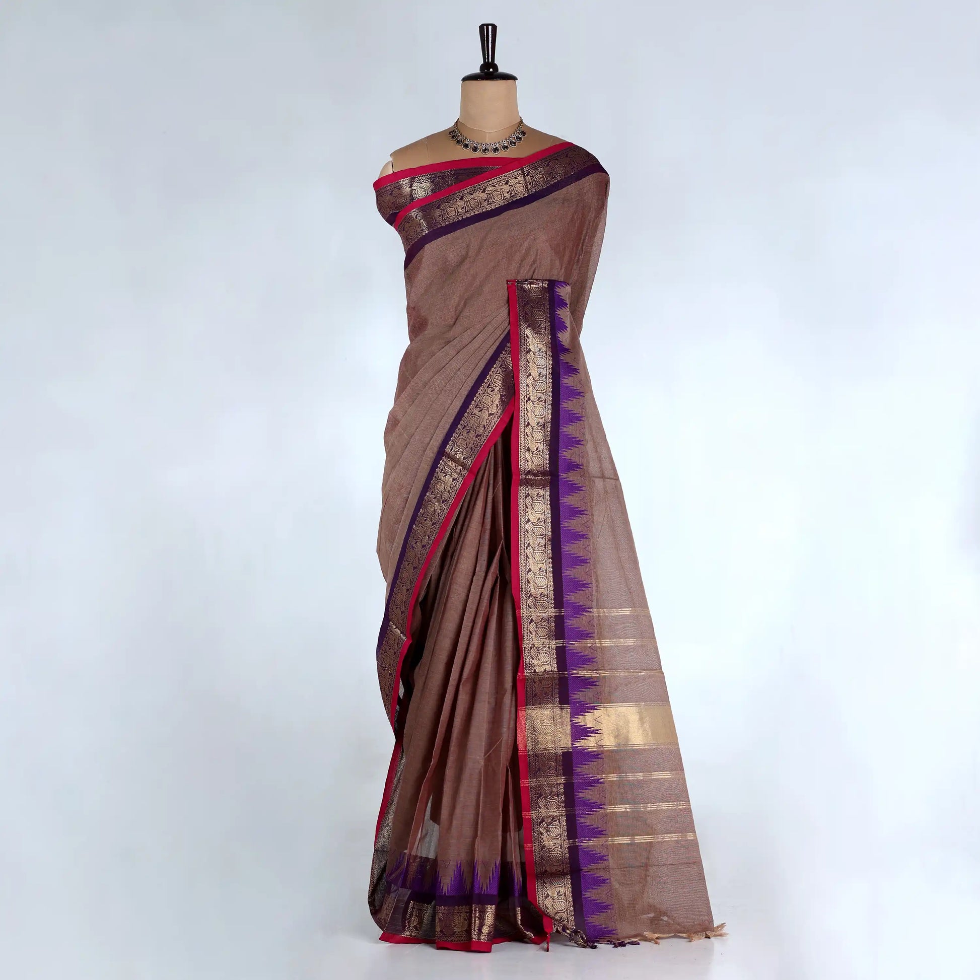 Brown Chettinad Cotton Sarees for Women | Office Wear Daily Wear & Special Occasion | Jeyachandran - Full View