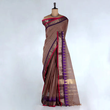 Brown Chettinad Cotton Sarees for Women | Office Wear Daily Wear & Special Occasion | Jeyachandran - Full View