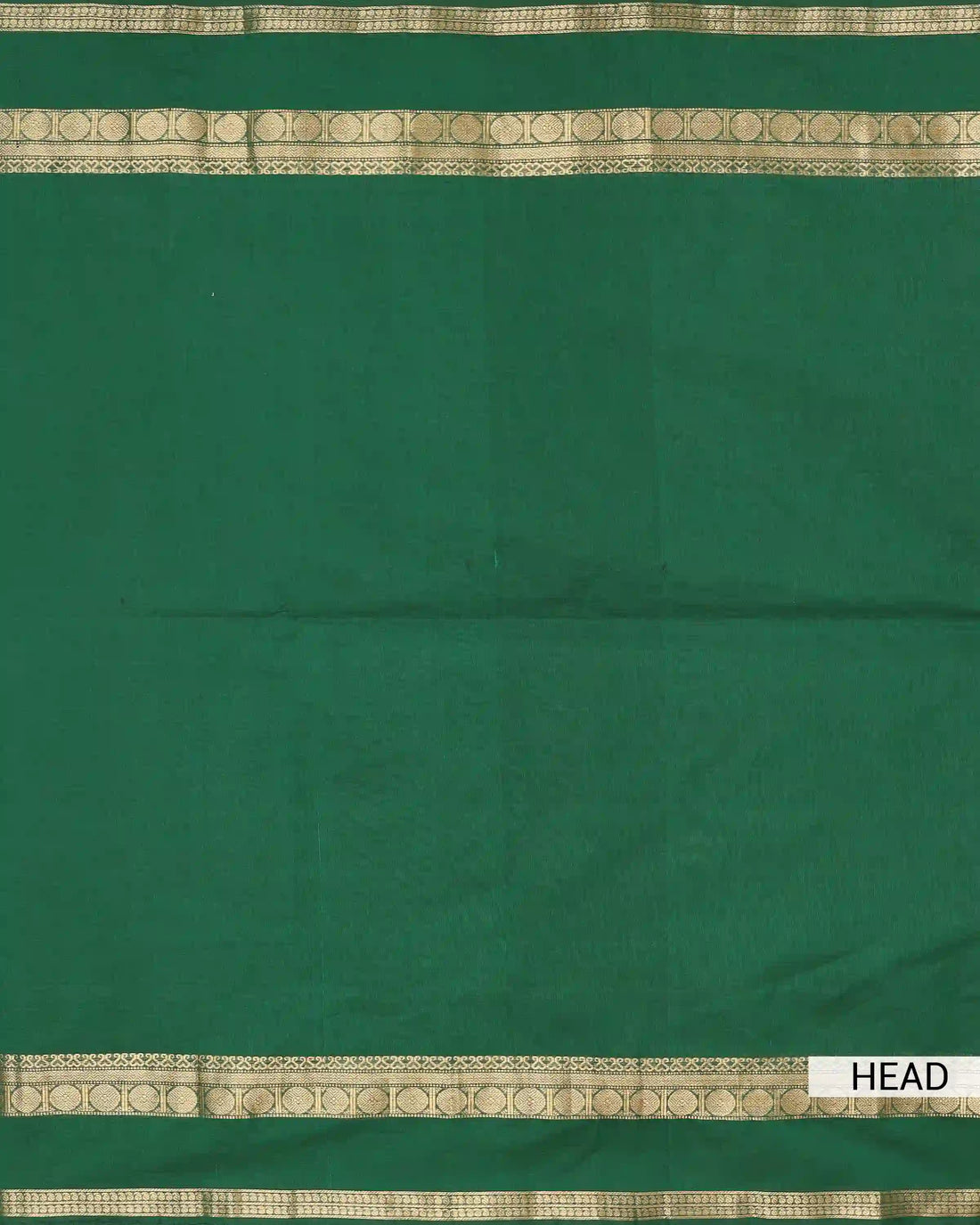 Women's Forest Green Chettinad Cotton Saree with Traditional Gold Zari Woven Geometric Border