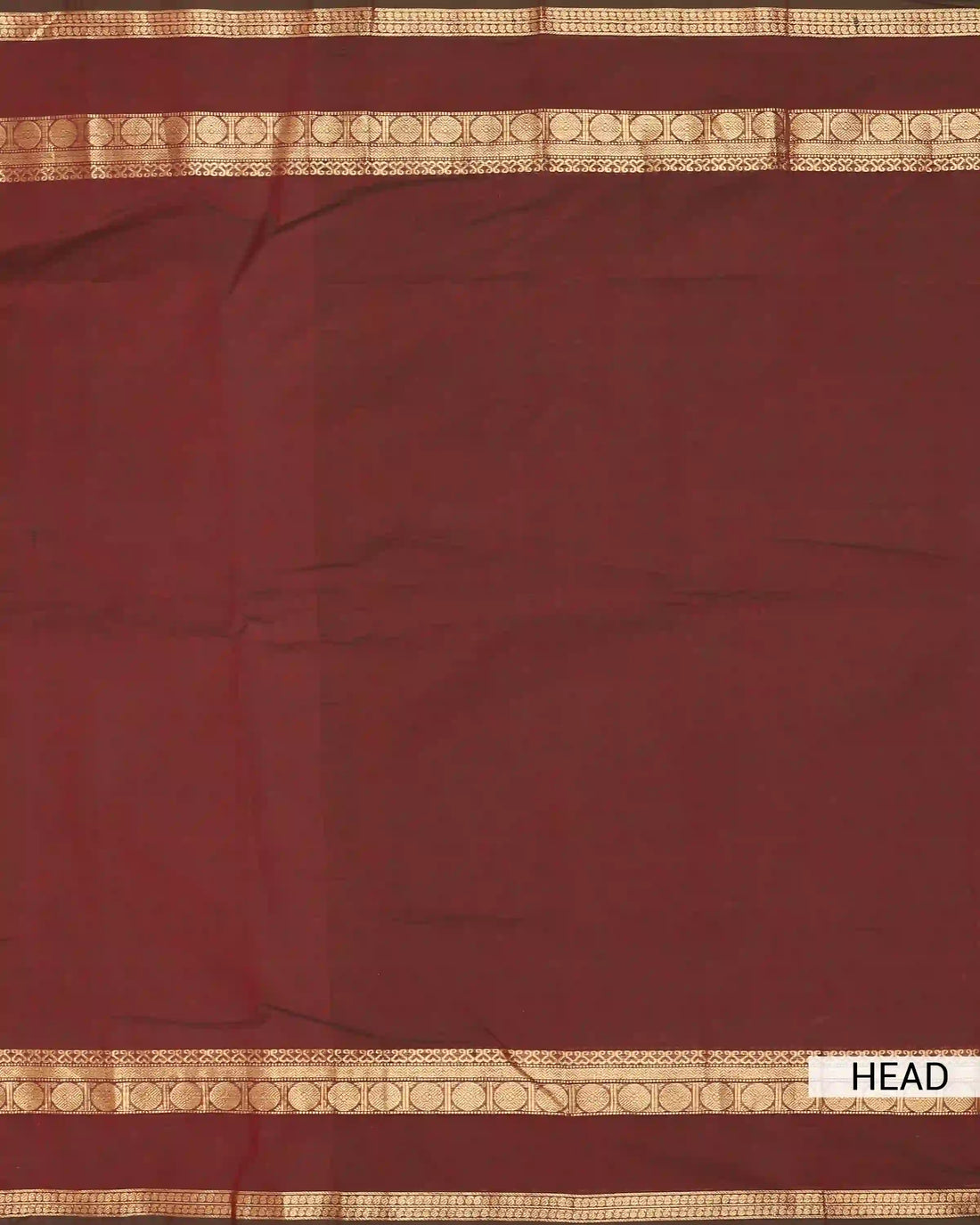 Women's Deep Maroon Chettinad Cotton Saree with Antique Gold Zari Woven Geometric Border