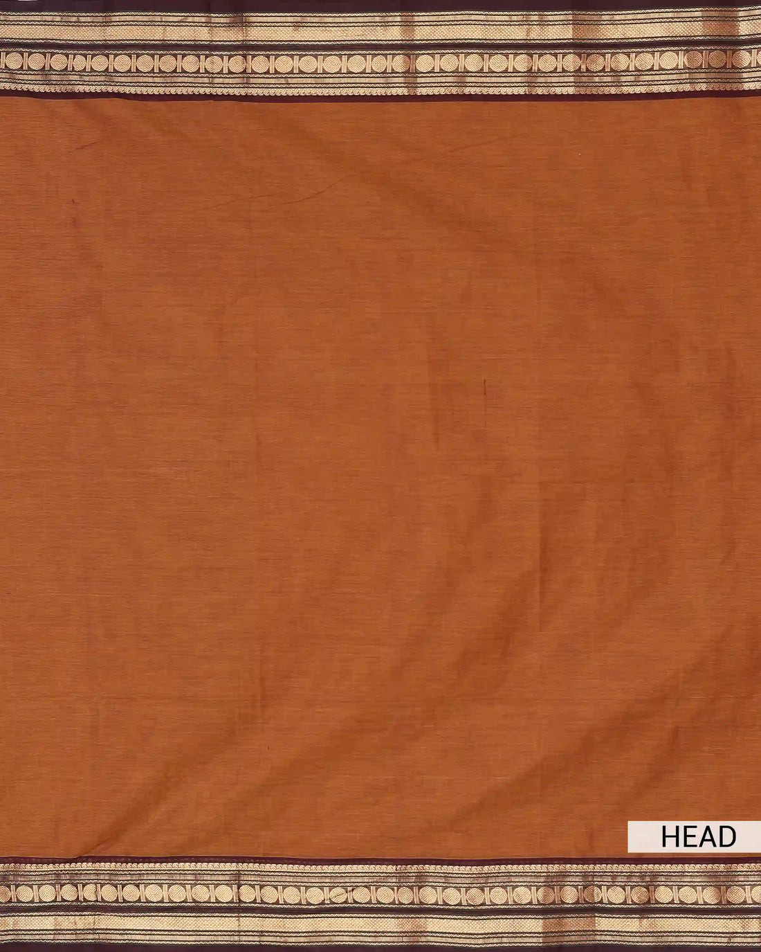 Women's Rust Brown Chettinad Cotton Saree with Maroon and Gold Zari Woven Geometric Border