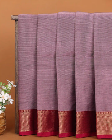 Women's Dusty Lavender Chettinad Cotton Saree with Contrast Rani Pink and Gold Zari Woven Border
