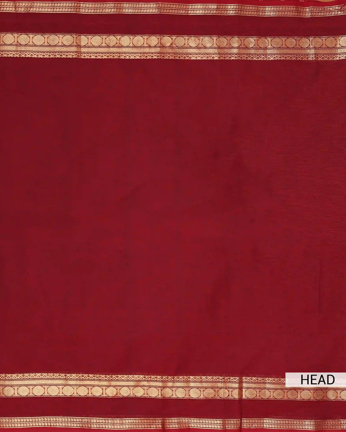 Women's Deep Maroon Chettinad Cotton Saree with Traditional Antique Gold Zari Woven Circular Motif Border