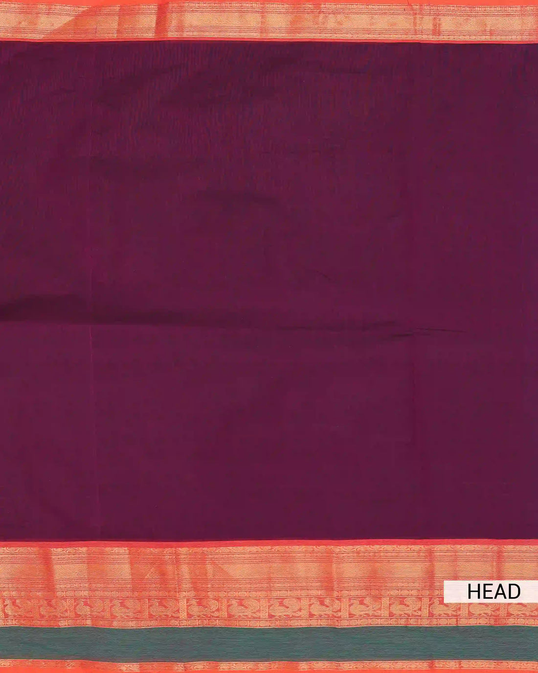 Women's Deep Wine Maroon Chettinad Cotton Saree with Copper Gold Peacock Zari Border and Contrast Green Accents