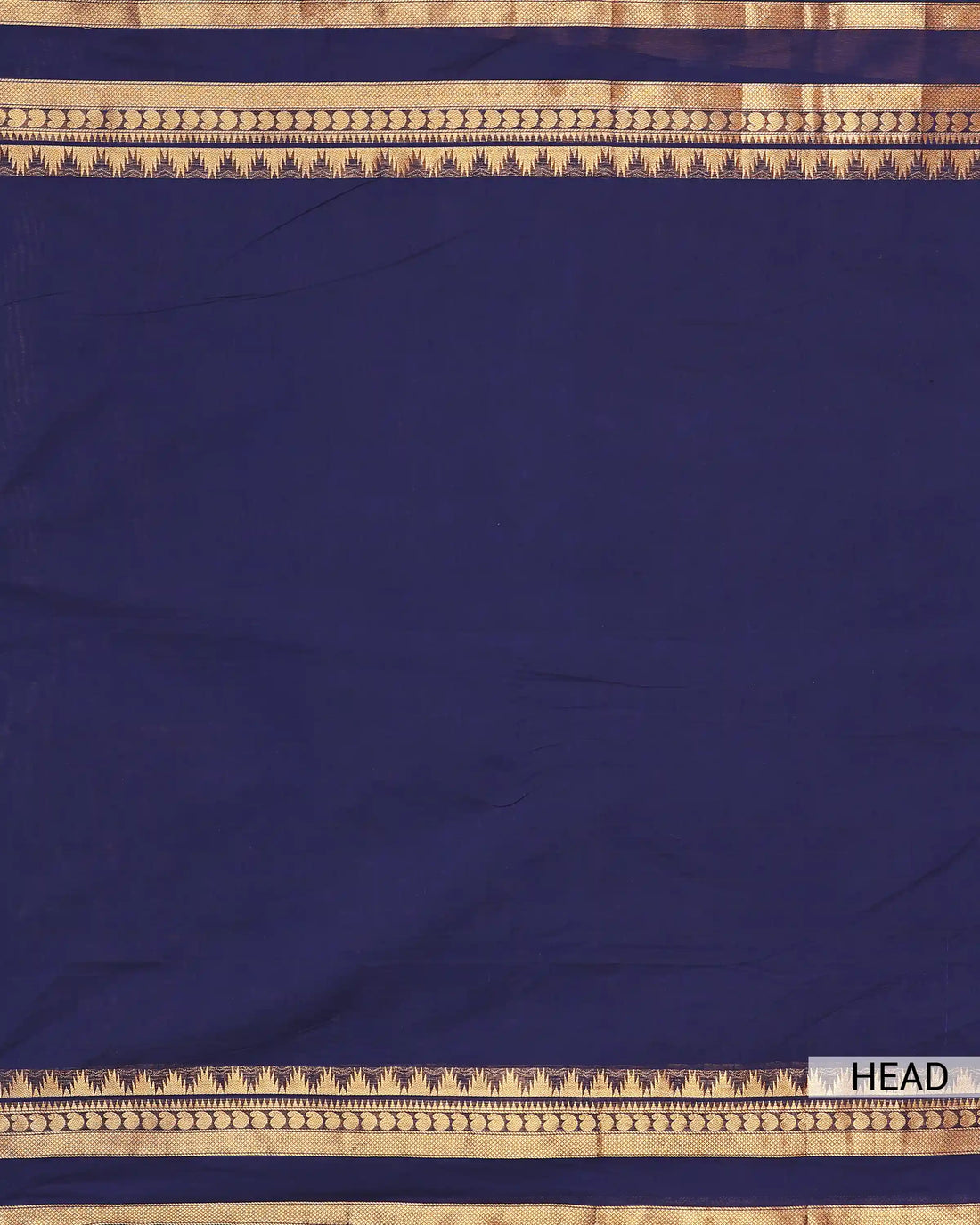 Women's Navy Blue Chettinad Cotton Saree with Traditional Gold Zari Woven Border