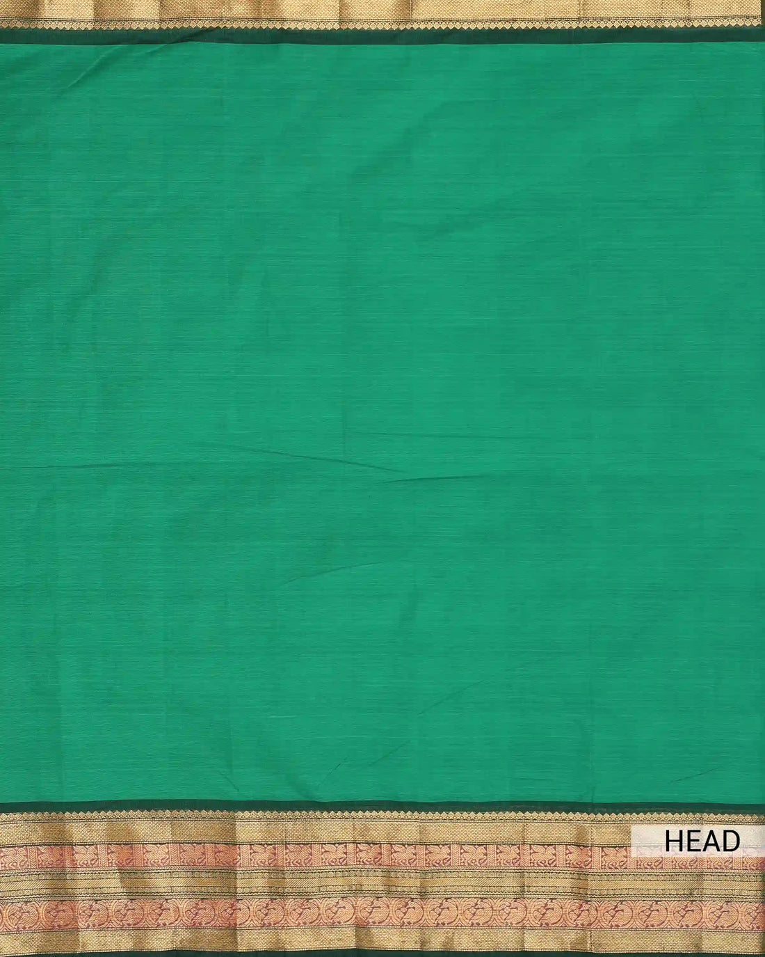 Women's Emerald Green Chettinad Cotton Saree with Maroon and Gold Zari Woven Floral Border