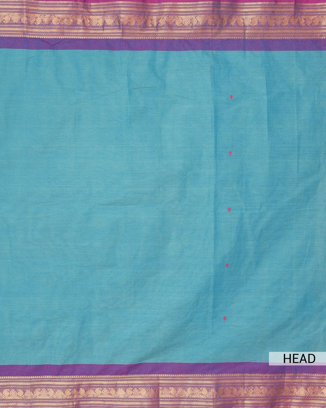 Women's Teal Blue Chettinad Cotton Saree with Rich Purple and Gold Zari Woven Border