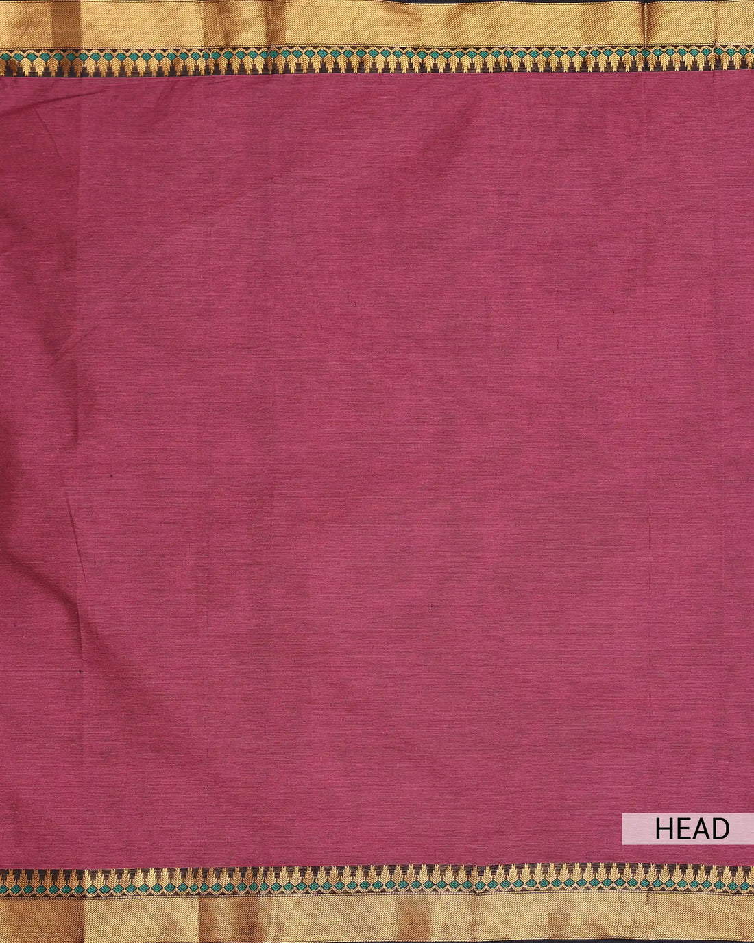 Women's Dusty Rose Chettinad Cotton Saree with Traditional Gold Zari Woven Border and Green Diamond Motifs