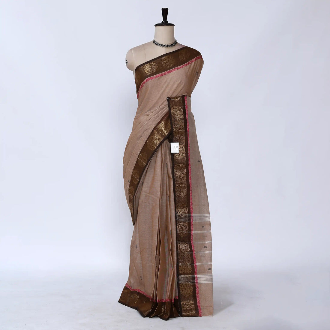 Beige Chettinad Cotton Sarees for Women | Office Wear Daily Wear & Special Occasion | Jeyachandran - Full View