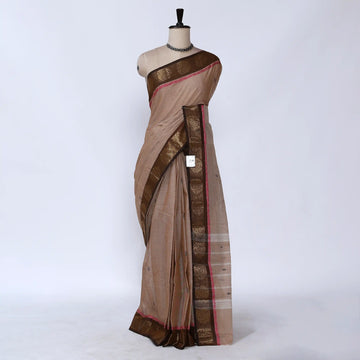 Beige Chettinad Cotton Sarees for Women | Office Wear Daily Wear & Special Occasion | Jeyachandran - Full View