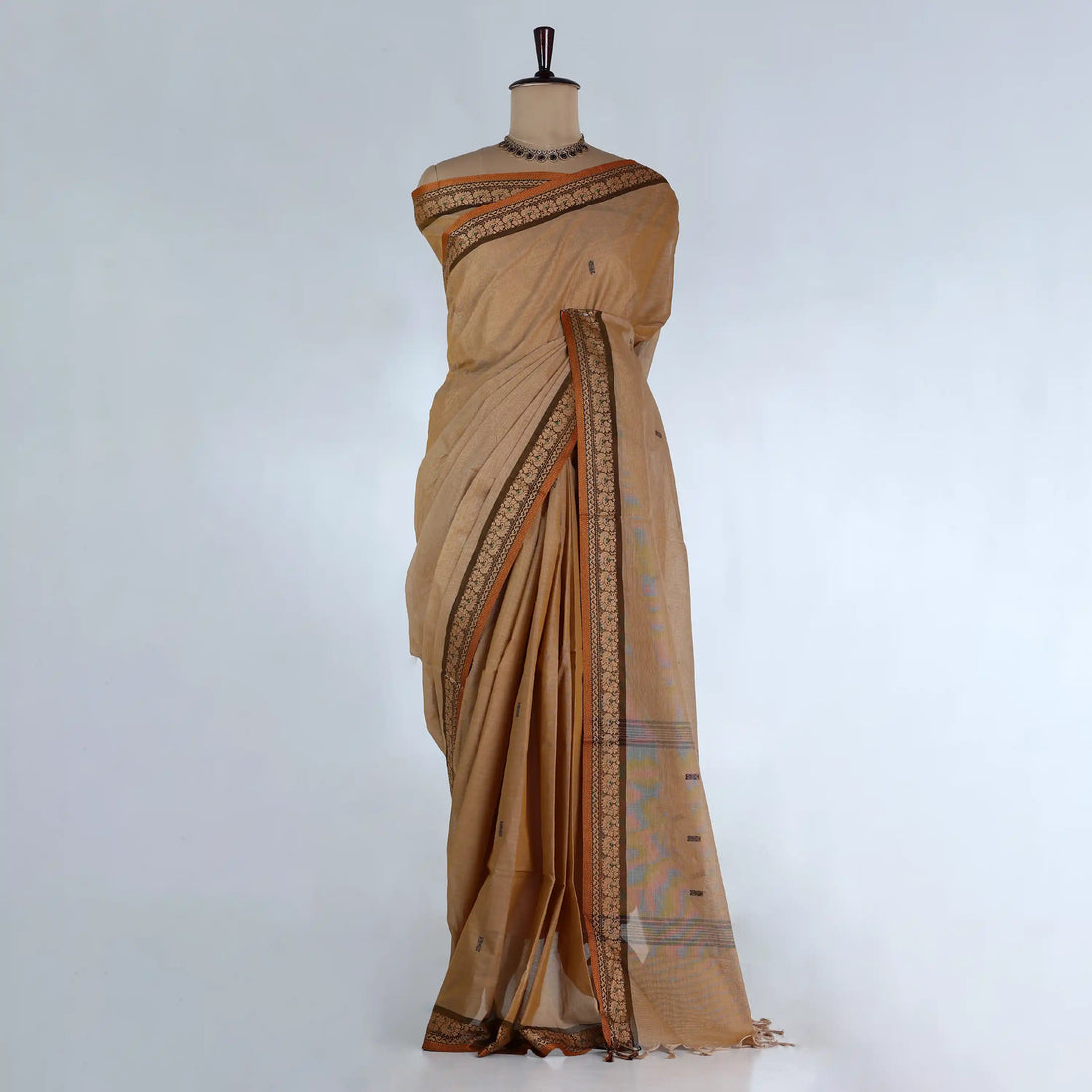 Beige Chettinad Cotton Sarees for Women | Office Wear Daily Wear & Special Occasion | Jeyachandran - Full View
