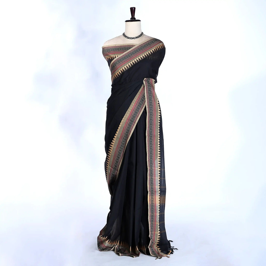Black Chettinad Cotton Sarees for Women | Office Wear Daily Wear & Special Occasion | Jeyachandran - Full View
