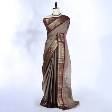 Brown Chettinad Cotton Sarees for Women | Office Wear Daily Wear & Special Occasion | Jeyachandran - Full View