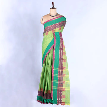 Green Chettinad Cotton Sarees for Women | Office Wear Daily Wear & Special Occasion | Jeyachandran  - Full View