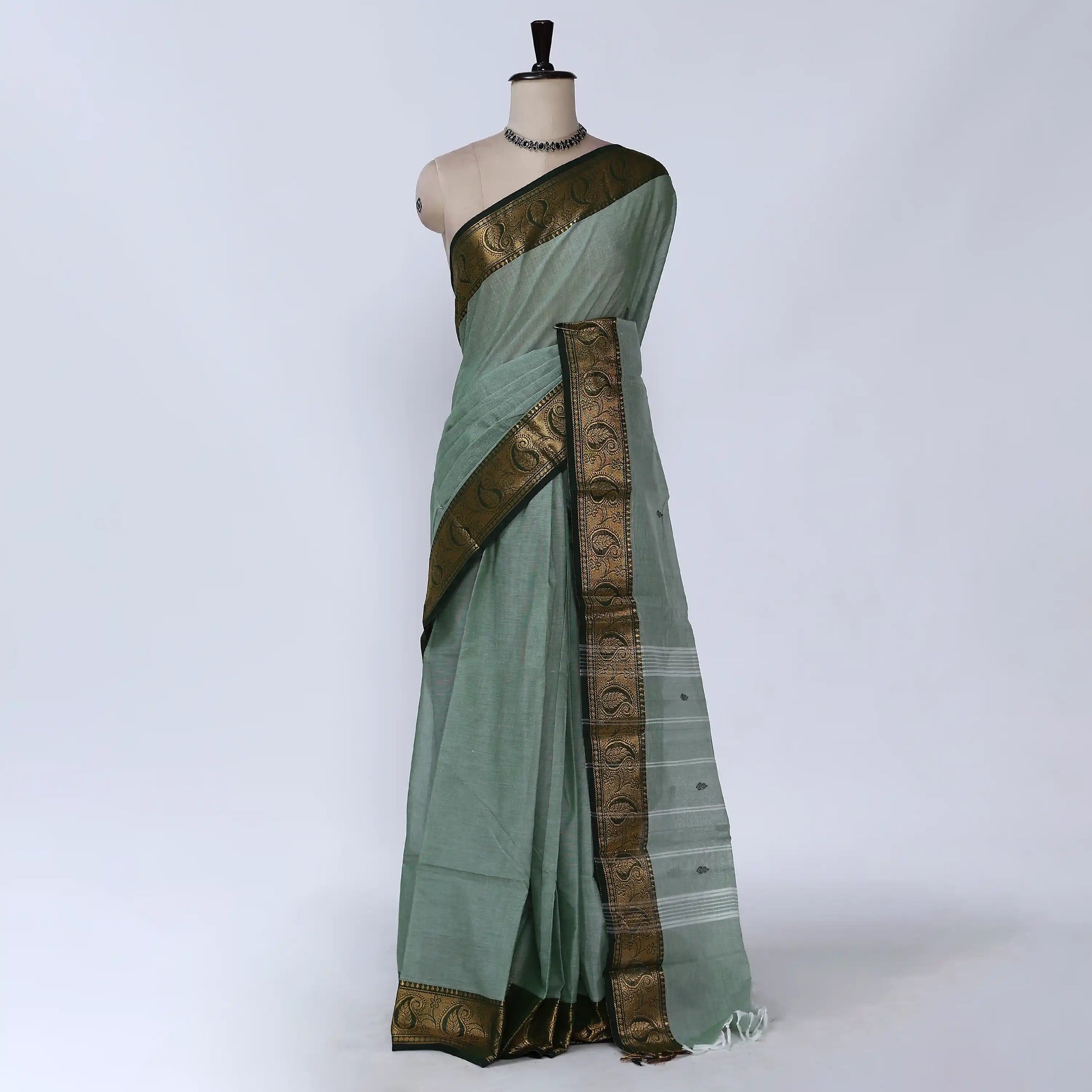 Light Green Chettinad Cotton Sarees for Women | Office Wear Daily Wear & Special Occasion | Jeyachandran - Full View