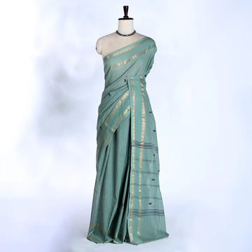Light Green Chettinad Cotton Sarees for Women | Office Wear Daily Wear & Special Occasion | Jeyachandran - Full View