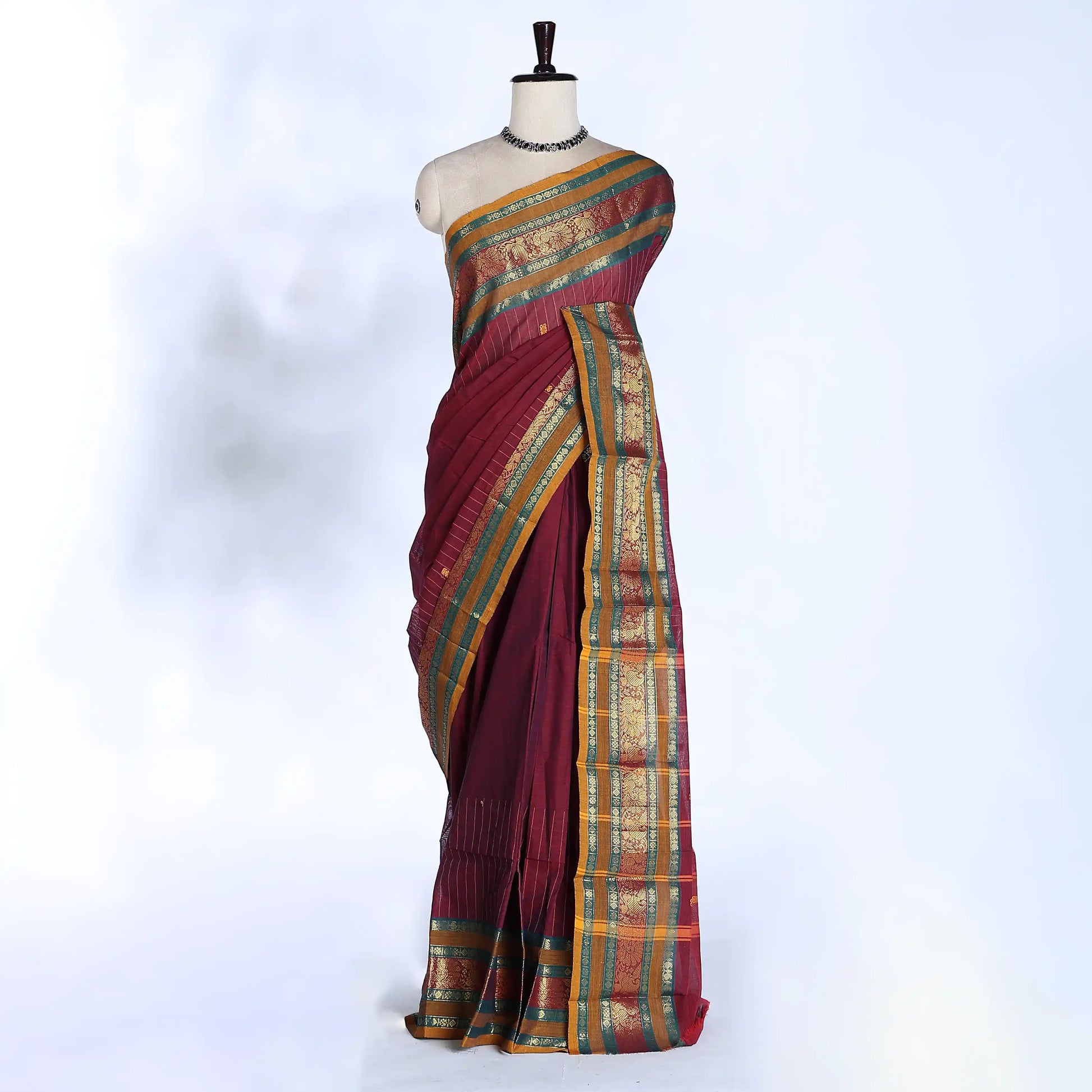 Maroon Chettinad Cotton Sarees for Women | Office Wear Daily Wear & Special Occasion | Jeyachandran - Full View