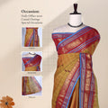 Chettinad cotton saree with broad contrast zari border and subtle woven butta motifs front draped view