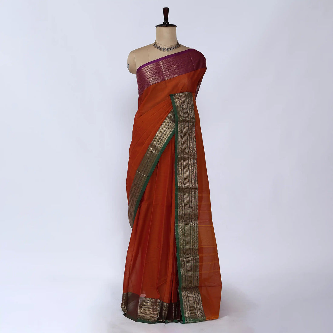Orange Chettinad Cotton Sarees for Women | Office Wear Daily Wear & Special Occasion | Jeyachandran - Full View