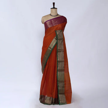 Orange Chettinad Cotton Sarees for Women | Office Wear Daily Wear & Special Occasion | Jeyachandran - Full View