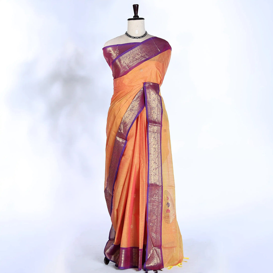 Orange Chettinad Cotton Sarees for Women | Office Wear Daily Wear & Special Occasion | Jeyachandran - Full View