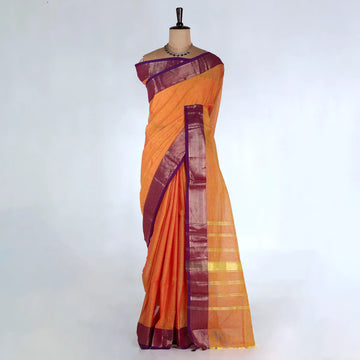 Orange Chettinad Cotton Sarees for Women | Office Wear Daily Wear & Special Occasion | Jeyachandran - Full View
