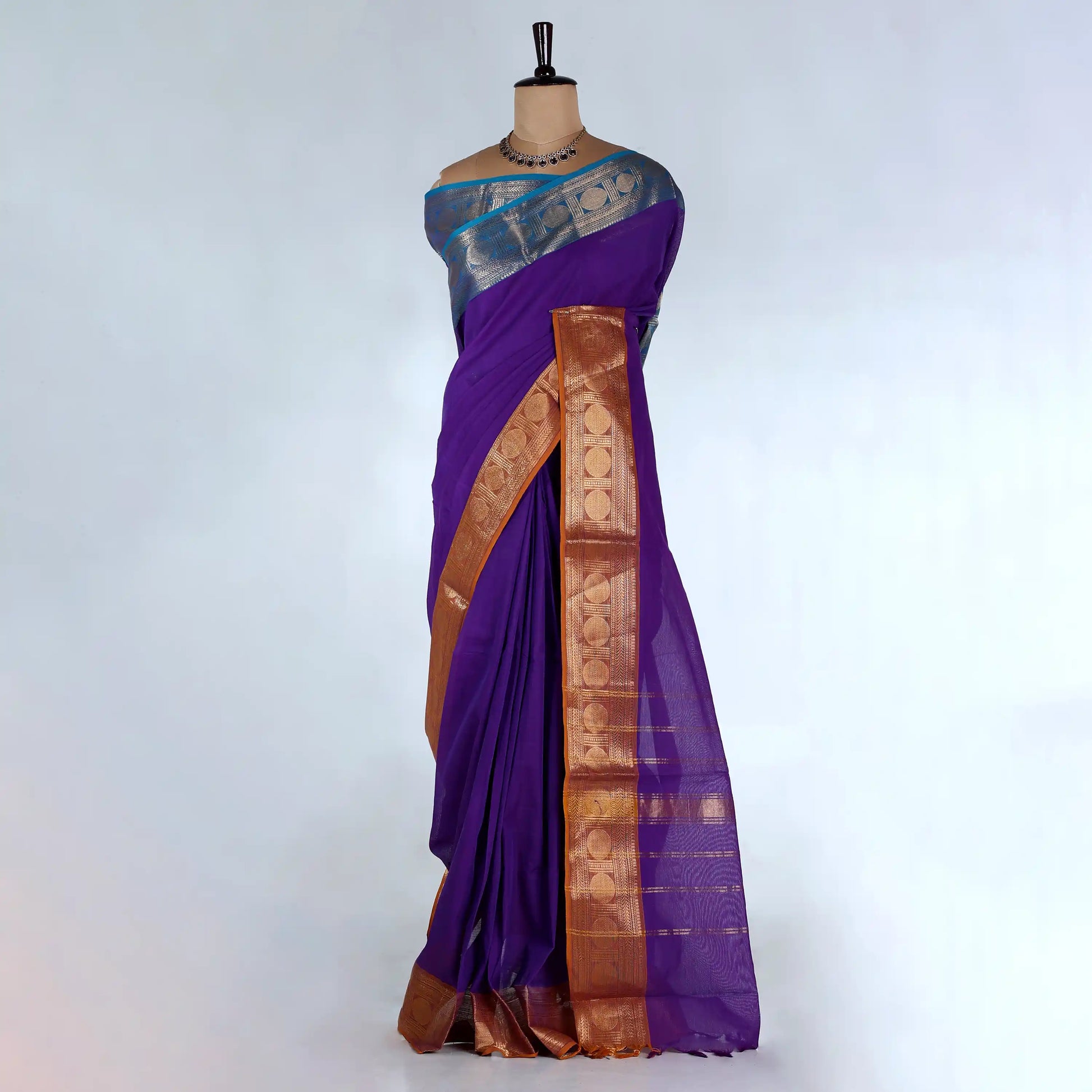 Purple Chettinad Cotton Sarees for Women | Office Wear Daily Wear & Special Occasion | Jeyachandran - Full View