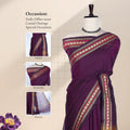 Chettinad cotton saree with traditional woven border in deep purple front view on mannequin 