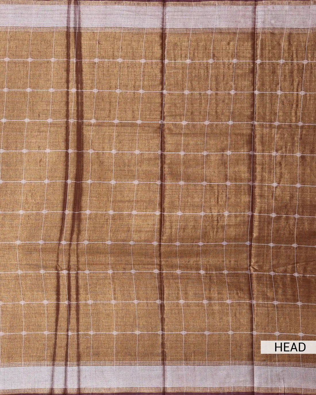 Semi Tissue Saree for Women with Checked Body and Contrast Woven Border - Brown