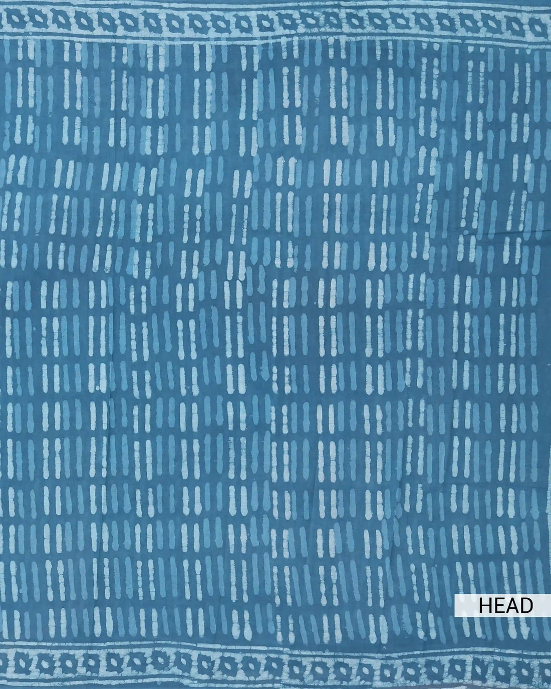 Dabu Hand Block Printed Pure Cotton Saree with Linear Dash Motifs and Traditional Border - Blue