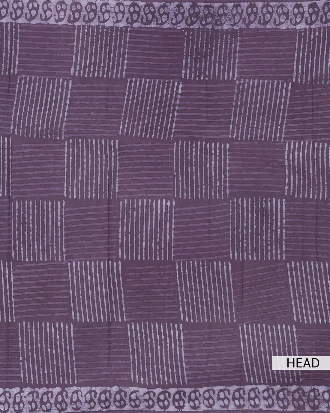 Dabu Print Pure Cotton Saree with Striped Pattern and Paisley Printed Border - Purple