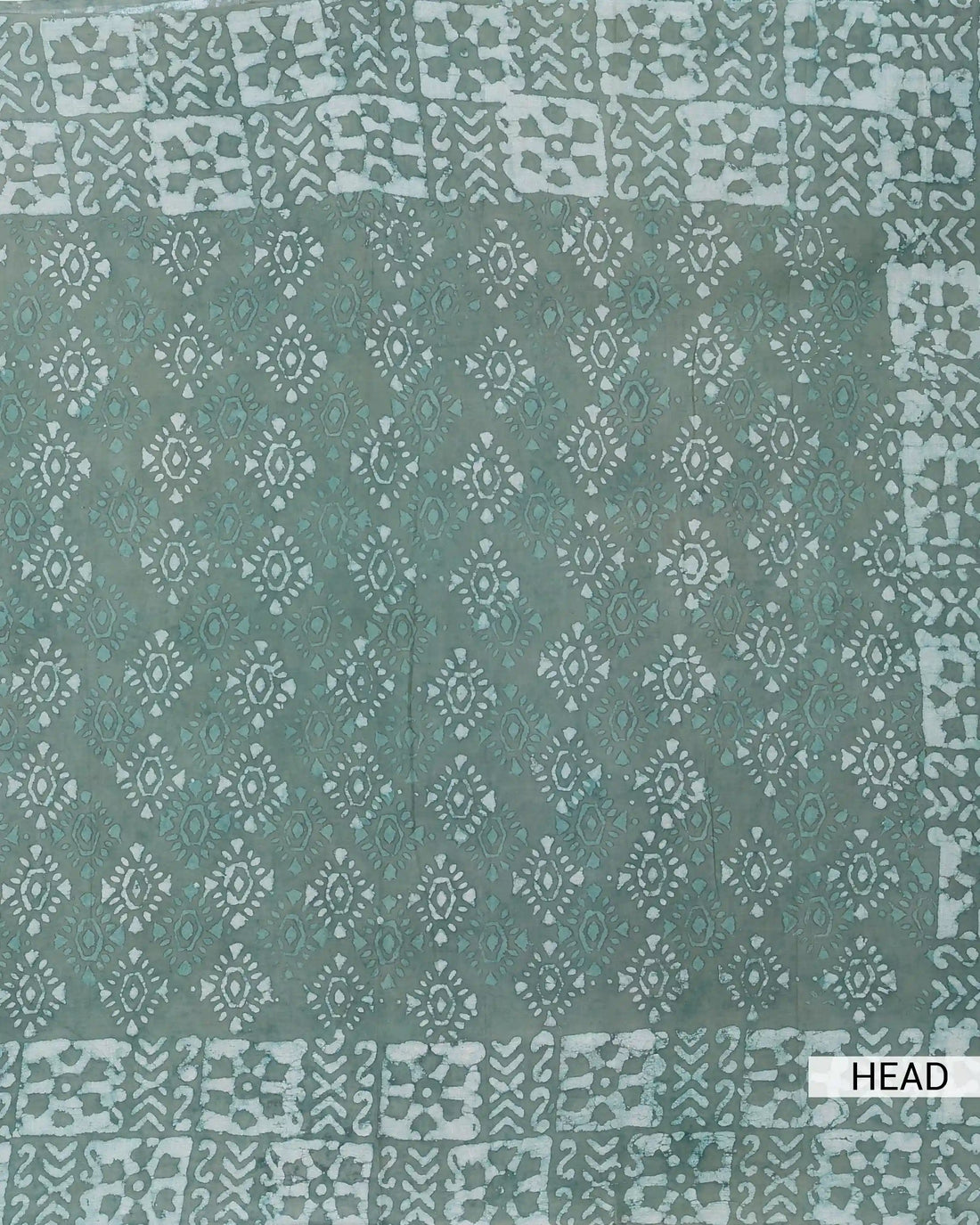 Dabu Printed Pure Cotton Saree with Traditional Floral Buti & Geometric Border Motifs - Green